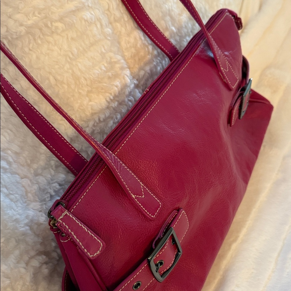 Pink Leather Shoulder Bag with Buckles - Picture 11 of 14